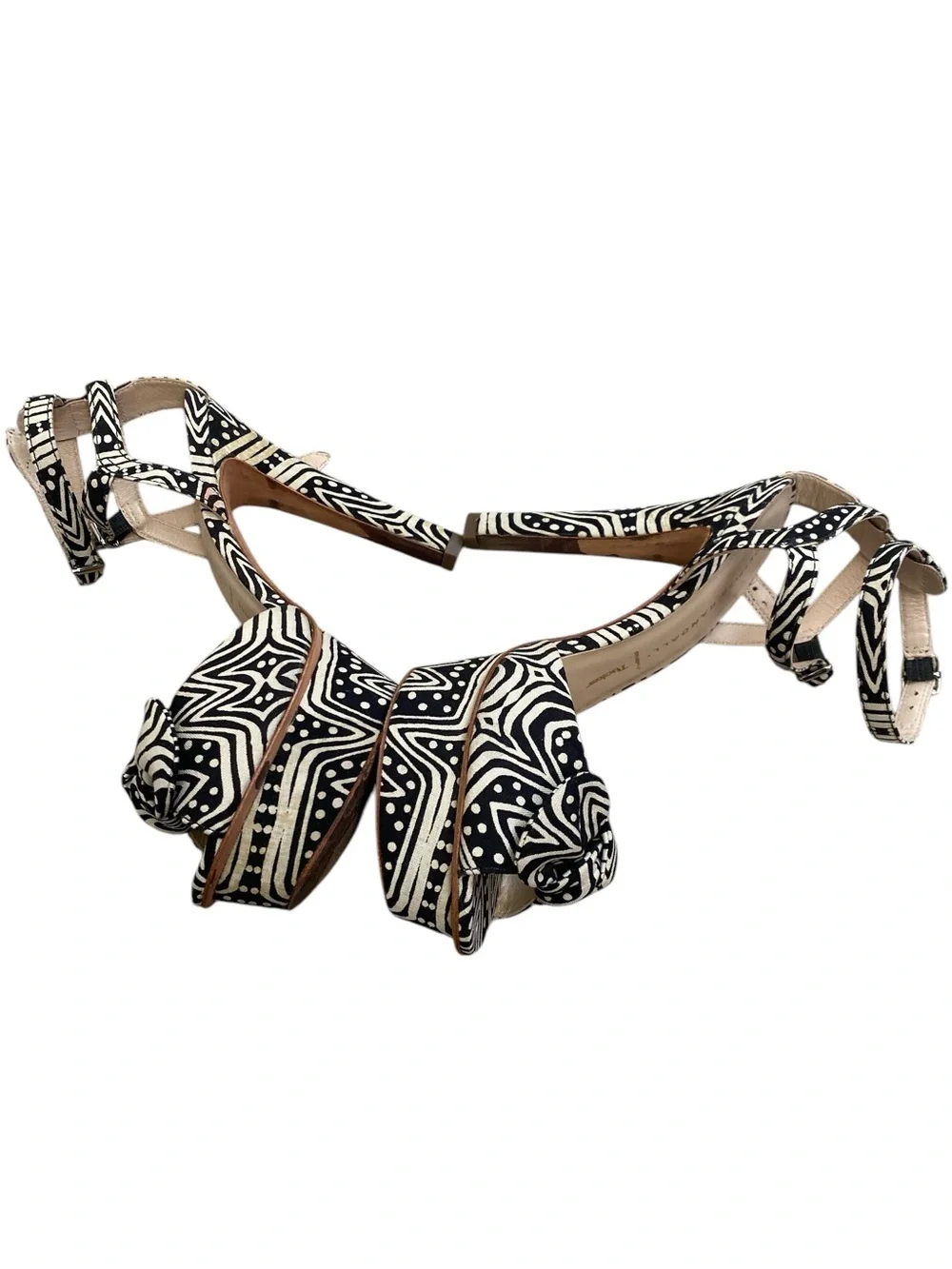 Black & White Patterned Bow Ankle-Strap Platform Sandals